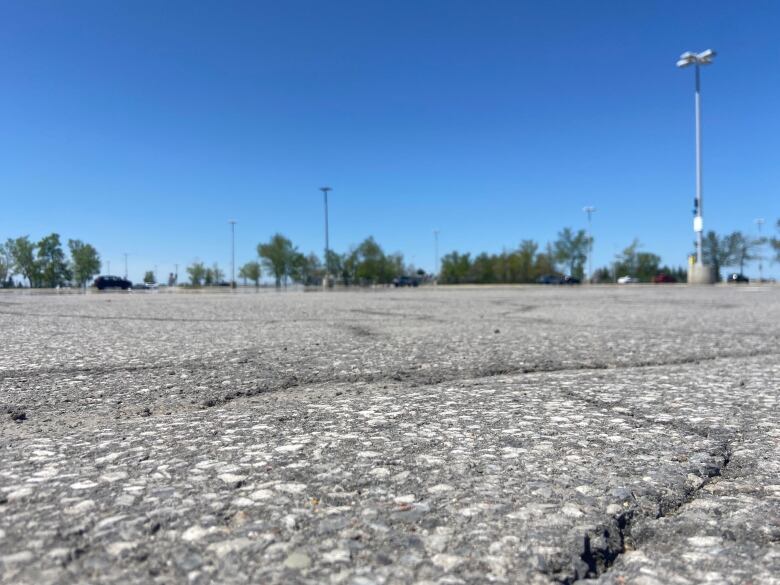 Empty OC Transpo Park & Ride, close up of pavement. 