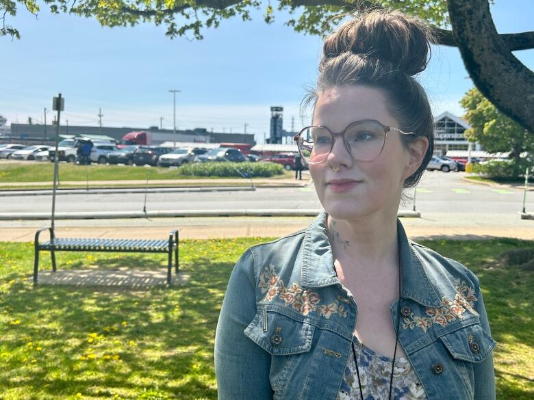 Christy-Lee Bojarksi stands in front of a grocery store in downtown Halifax. 