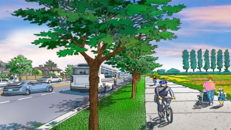 A rendering of the multi-used pathway envisioned by City of Richmond staff for the multi-use pathway next to Steveston Highway that was rejected by council on May 22, 2023.