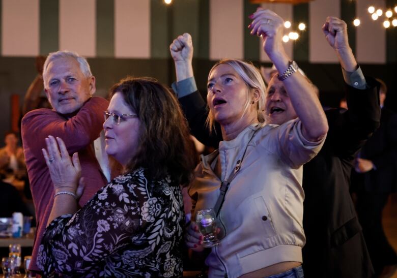 People watch election results roll in.