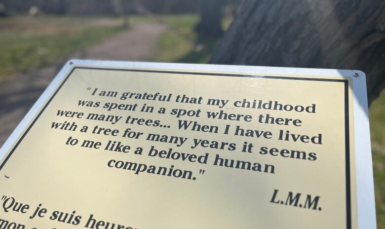 A plaque with a quote from Lucy Maud Montgomery reads 