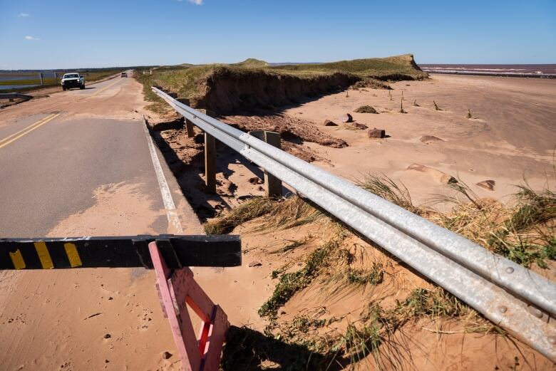 A washed out road is shown in the P.E.I. National Park.