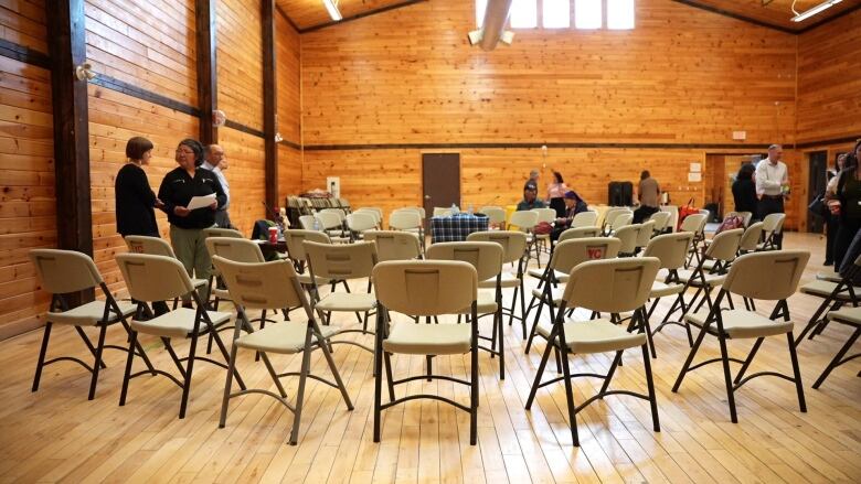 Chairs in a large hall are arranged in a circle. 