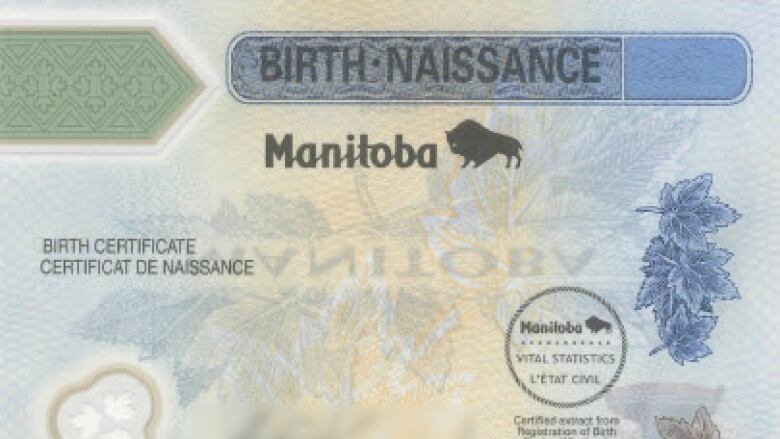 A government document that says Manitoba and birth certificate.