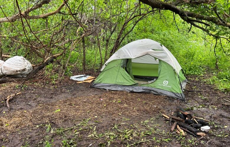 A tent which appears to have someone living out of it was found in a wooded area in Summerside.