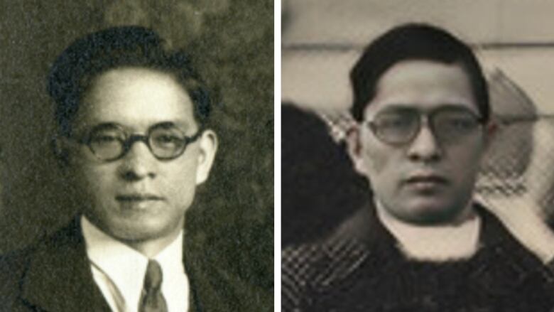 Two men with glasses in suit.