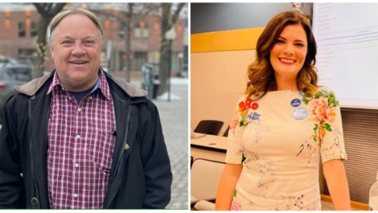 A side-by-side photograph showing a Kamloops mayor on one side and a Kamloops councillor on the other.