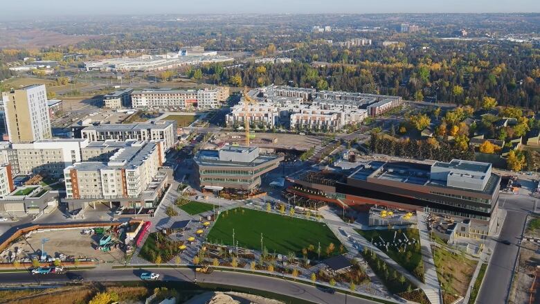 An aerial view of University District, looking north, from fall 2022.