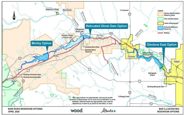 A map showing options for a reservoir system.