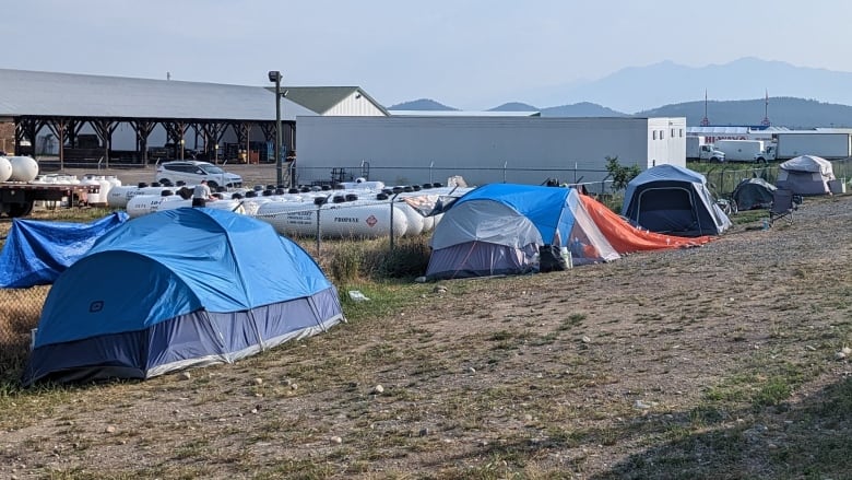 Pictured are tents on Ridgeview Road in Cranbrook where people experiencing homelessness have been taking shelter. 