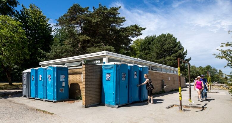 Spanish Banks west concession washroom facilities are pictured closed due to a water main break in  Vancouver, British Columbia on Thursday, June 29, 2023.