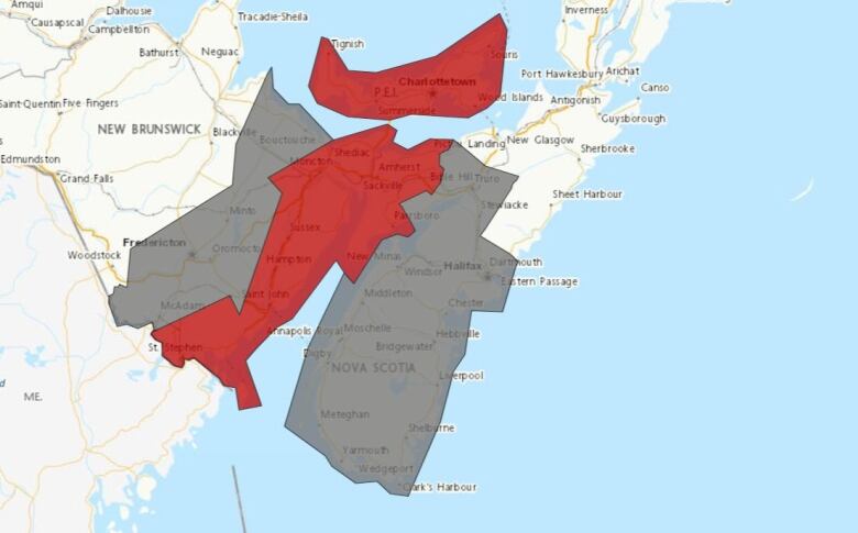 Environment Canada map showing areas under rainfall warnings and special weather alerts.