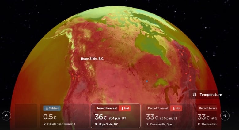 A map of the world showing average temepratures