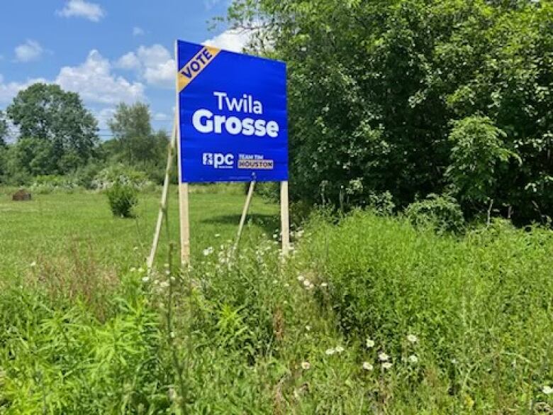 a campaign sign is shown in a field