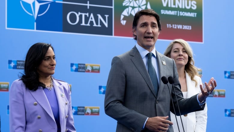 Prime Minister Justin Trudeau, and Foreign Affairs Minister Melanie Joly speak to reporters