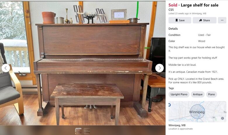 An ad showing a piano with the headline 