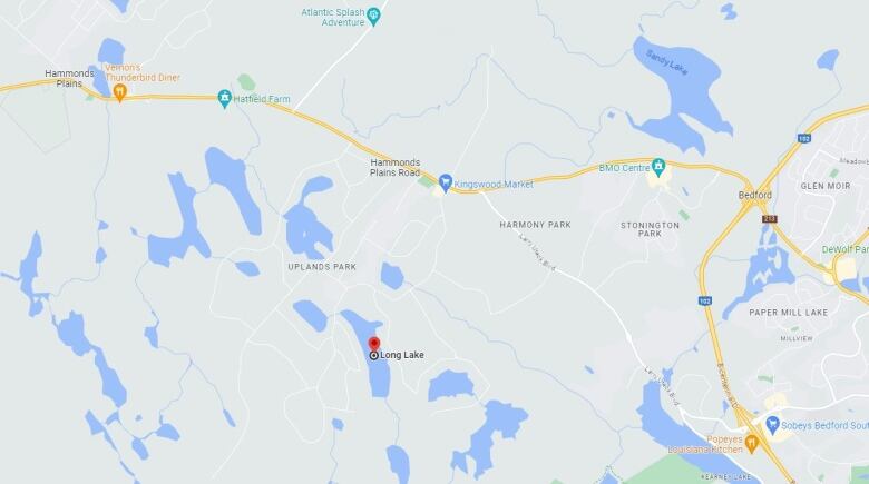 A map shows Long Lake in Hammonds Plains