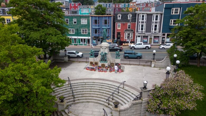 an aerial view of the national war memorial in St. John's.