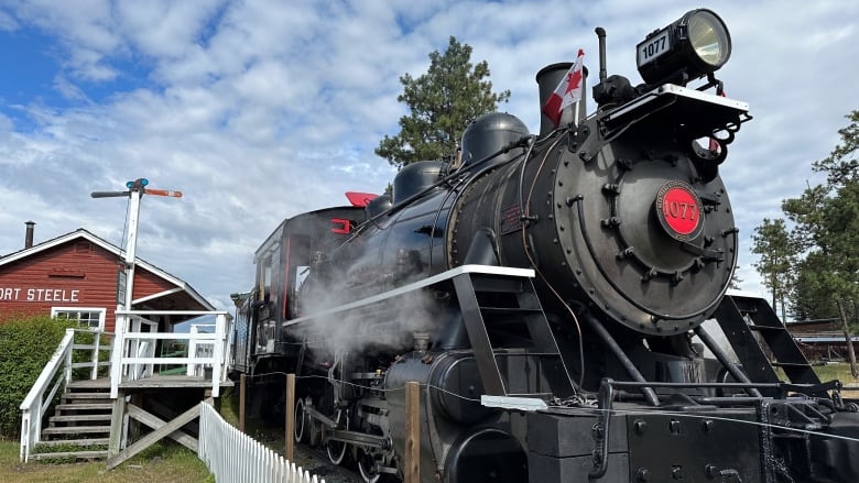 The 1077 steam locomotive is pictured at Fort Steele in B.C. on Tuesday, July 11, 2023.