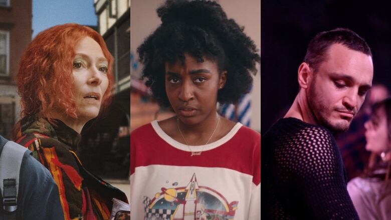 There stills from films featuring Tilda Swinton in Problemista; Ayo Edeberi in Bottoms; Franz Rogowski in Passages.