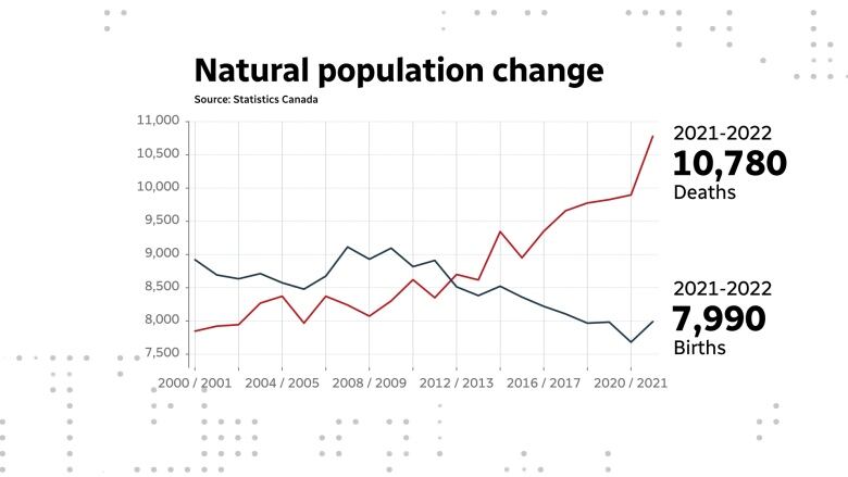 An illustration shows the natural population change - births and deaths since 2000