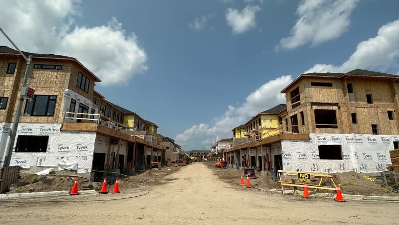 Townhomes under construction in the city of Barrie, Ont.