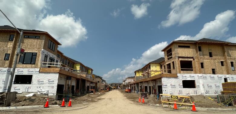 Townhomes under construction in the city of Barrie, Ont.