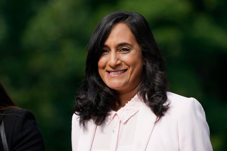 Anita Anand arrives for a cabinet swearing-in ceremony at Rideau Hall in Ottawa on Wednesday, July 26, 2023.