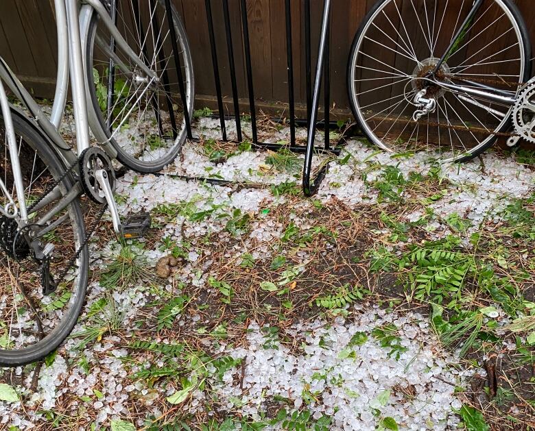 Hail on the ground.