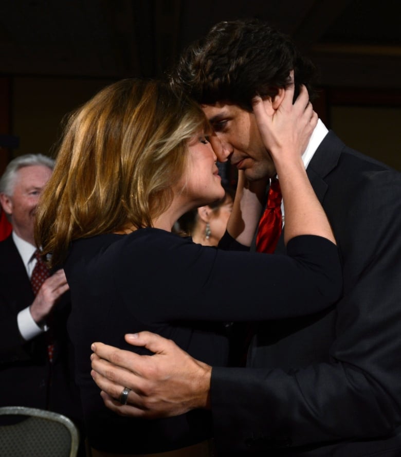 The two share an embrace after Trudeau won the federal Liberal leadership on Sunday April 14, 2013 in Ottawa.