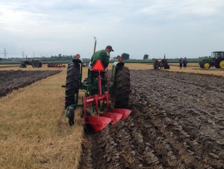 Farmer Brandon Crow plowing a field at the Chatham-Kent Plowing Match.