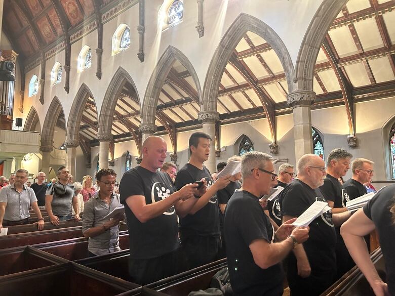 People singing in a church. 