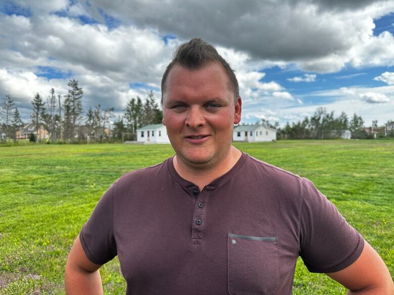 Steven Jackson standing in front of his barren property in Stanhope, P.E.I.