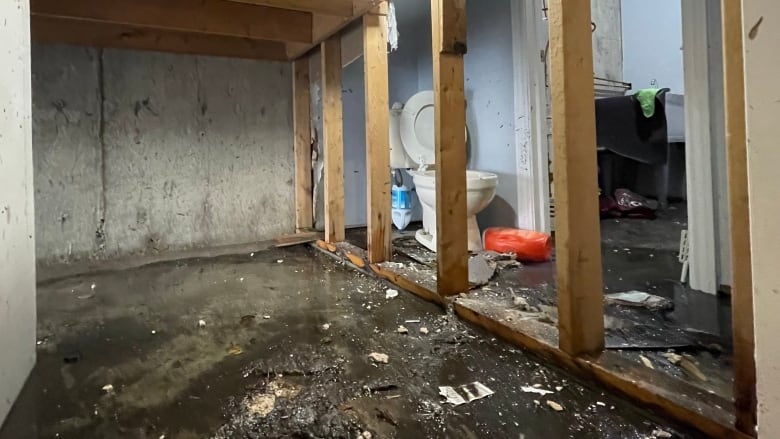 A basement after damage from flooding.