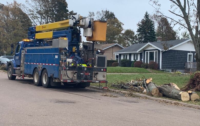 Martime Electric truck on road. 