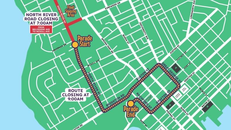 Map of Gold Cup Parade route for 2023