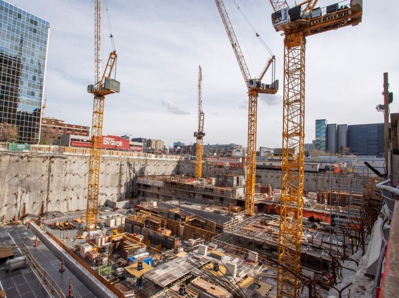 A worksite is seen Friday May 8, 2020 in Montreal. As Quebec's construction sector reopens Monday following weeks of shutdown to slow the spread of the virus, the main players behind the city's building boom in neighbourhoods such as Griffintown say it's 