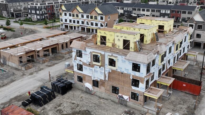 Homes under construction as seen by a drone