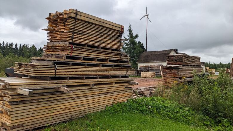 Big piles of wooden slabs