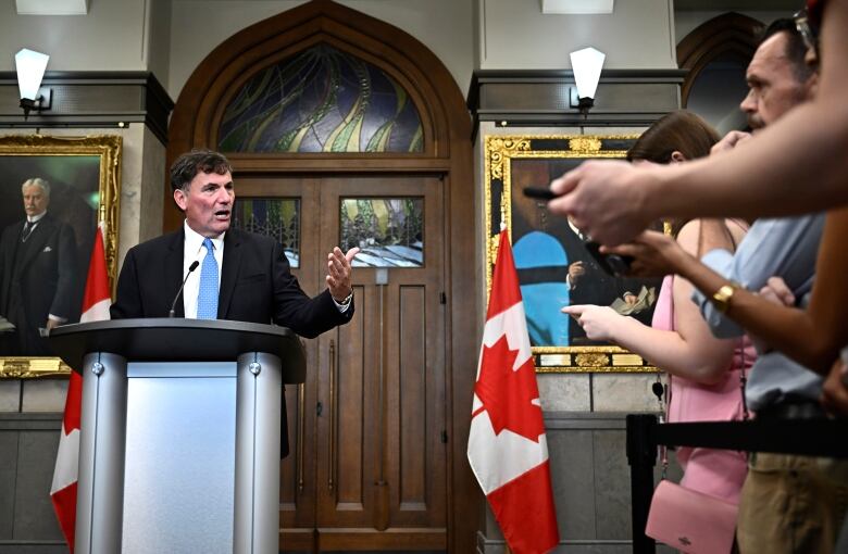 Minister of Public Safety, Democratic Institutions and Intergovernmental Affairs Dominic LeBlanc speaks at a news conference on the appointment of Quebec Court of Appeal judge Marie-Josee Hogue for the inquiry into foreign interference, on Parliament Hill in Ottawa, on Thursday, Sept. 7, 2023.