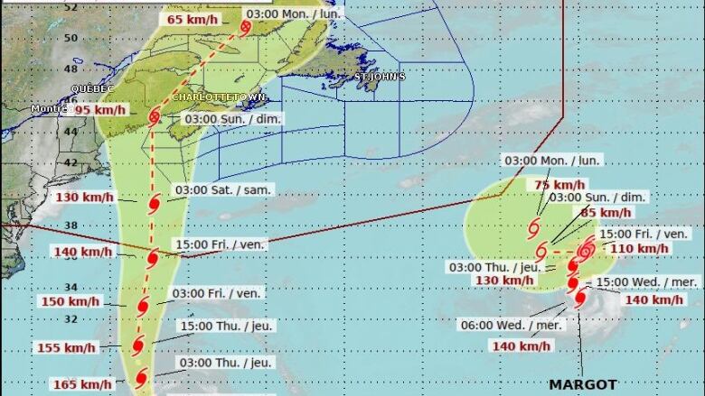 Map showing forecast track of Hurricane Lee.