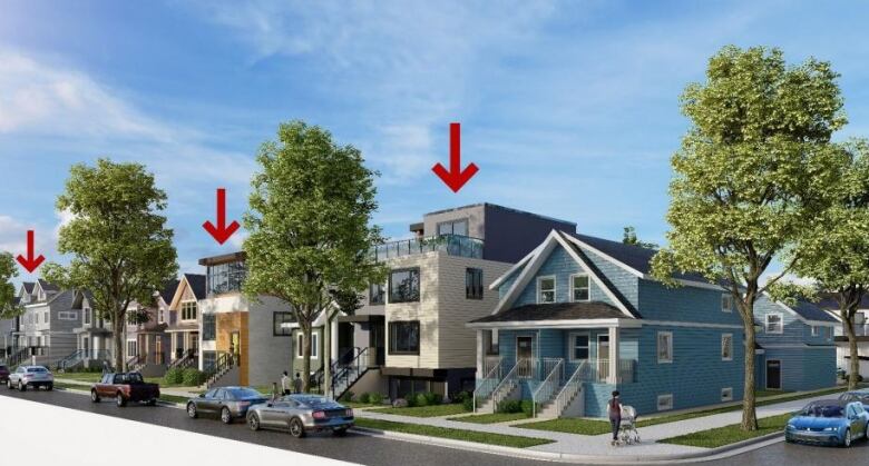 A rendering from the City of Vancouver of what multiplex housing could look like in traditional single-family home neighbourhoods.