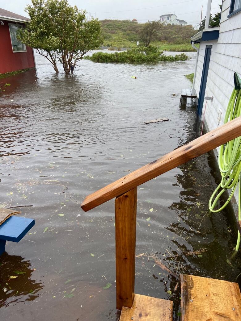 A flooded yard in the community of Prospect in the Halifax Regional Municipality.