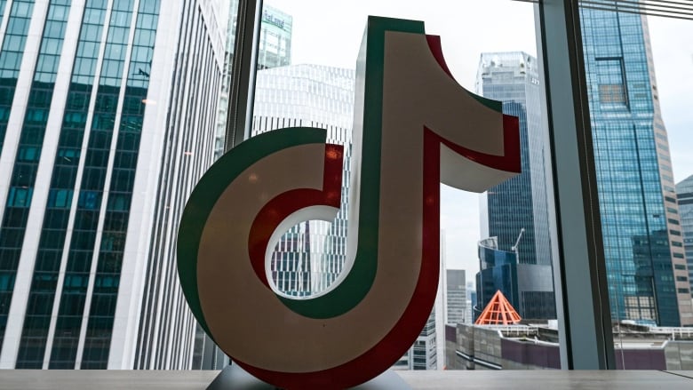 A huge TikTok logo is seen in front of the companys headquarters in Singapore.