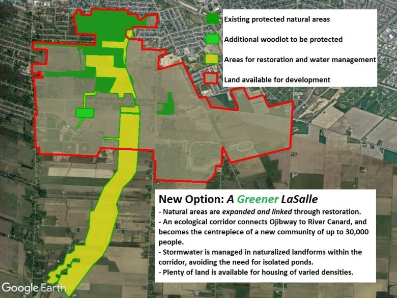 A map proposing a corridor of green spaces in the Town of LaSalle.