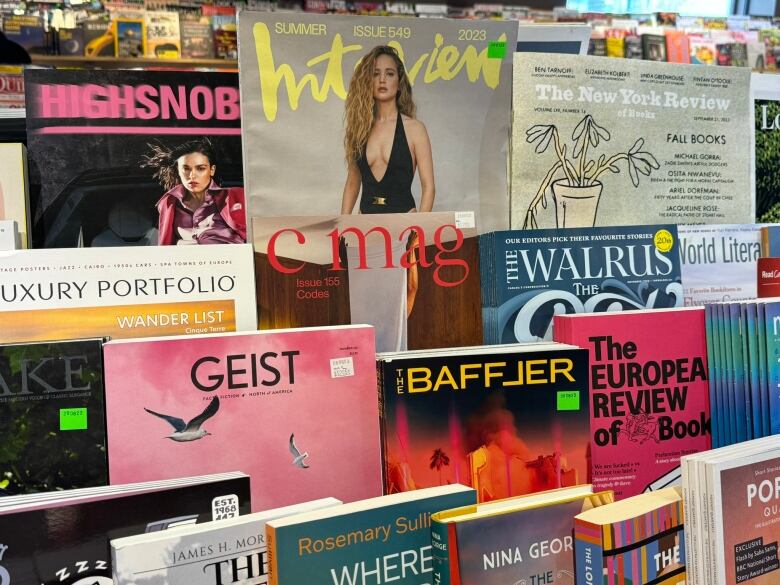 A group of magazines on the stands at Atlantic News in Halifax.