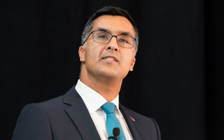 Adil Shamji, Ontario Liberal MPP for Don Valley East, speaks at a leadership debate at Toronto Metropolitan University on Sept. 20, 2023.