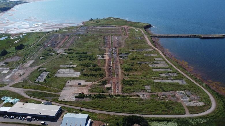 Former Fabrication Yard in Borden-Carleton still contains many concrete structures from the Confederation Bridge building days. 