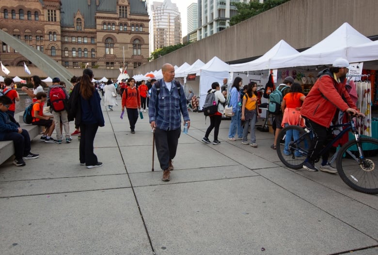 Vendors set up in Nathan Phillips Square as the city prepares to mark the National Day for Truth and Reconciliation.