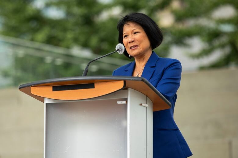 Toronto Mayor Olivia Chow speaking at the 2023 City of Toronto United Way Employee Campaign Kick-Off. 